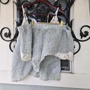 Papinelle Cherry Blossom Cotton Silk Pajama Set, Mint Green, Size XXL.